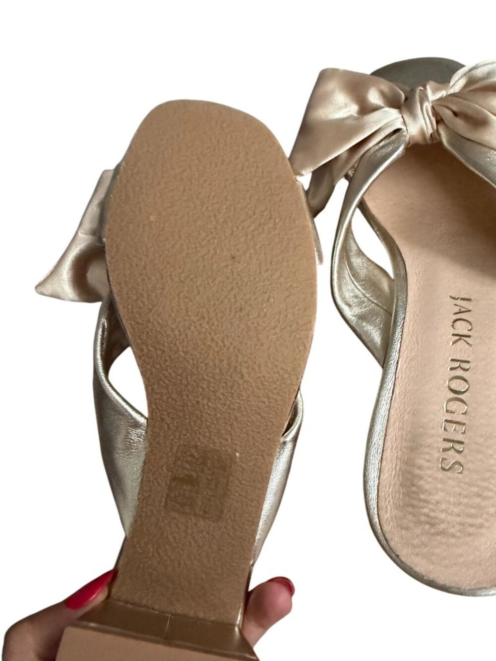 JACK ROGERS Gold Leather Bow Heels Size 8 - Picture 4 of 9